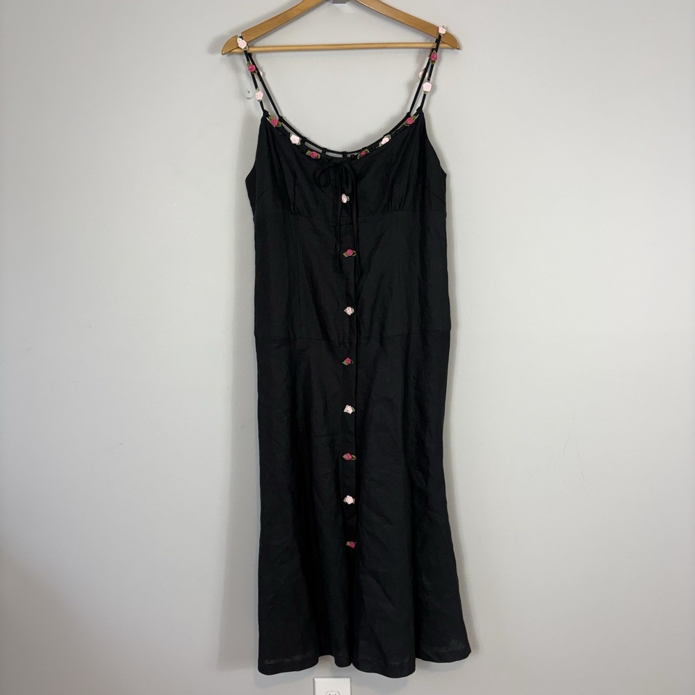 Vtg Sara Isabella 100% Irish‎ Linen Dress Sz 14 Floral 90s Y2K NWT Cottagecore